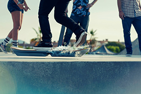 Sam Sheffer, test rider of Lexus’ newest product and avid skateboarder, steps on to the hoverboard in Barcelona, Spain, at the specially designed Lexus hoverboard skate park.