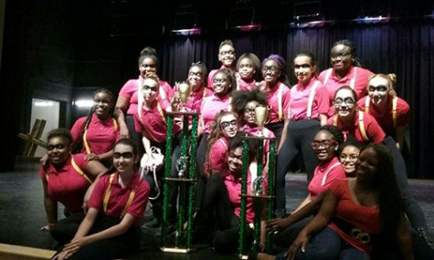 Baks 2016 Step Team displays their two awards they won on April 2, 2016.