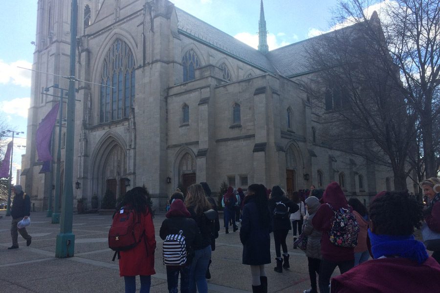 On their way to the Central Lutheran church in Minneapolis, Minnesota; the girls look around the place they are going to perform. “The church was by far my favorite place to perform because I loved the old aesthetic to the building,” Kayla Zakarin, seventh grade vocal major said.