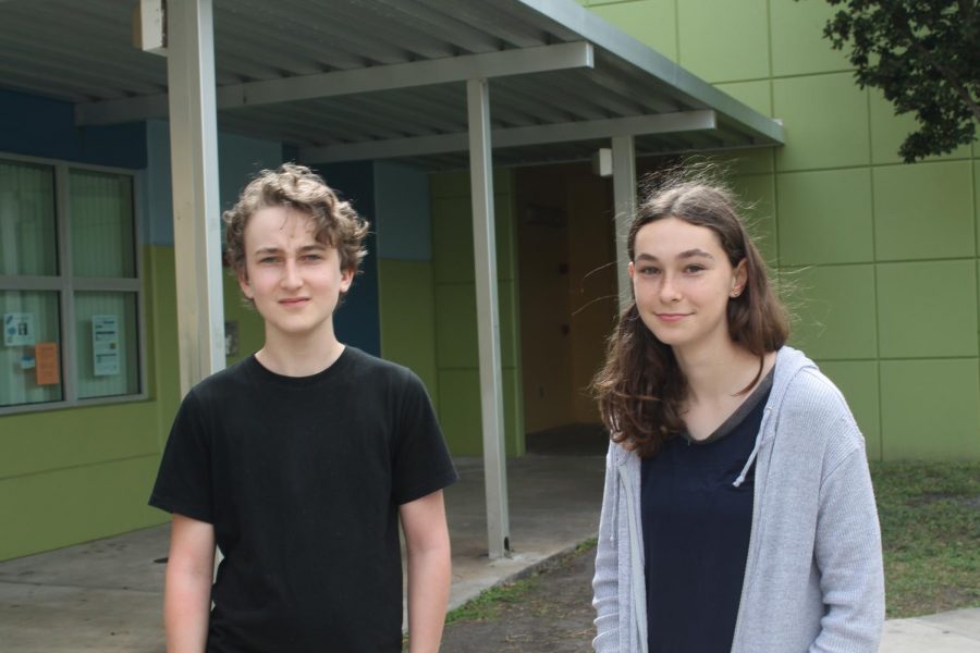 Fredric Augustyn and Sophie Karbstein win school wide spelling to advance to regionals.