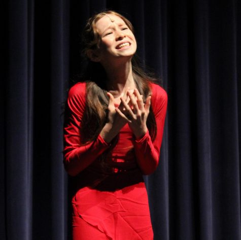 Eighth grade theater major Sofia Dow performs her solo in “A Chorus Line”. “When I first stepped out onto the stage I was nervous, but when I started dancing I relaxed and realized how amazing it was to be dancing in front of 300 people,” Dow said. The musical “A Chorus Line” was about being a professional actor and singer, and auditioning for a chorus line.