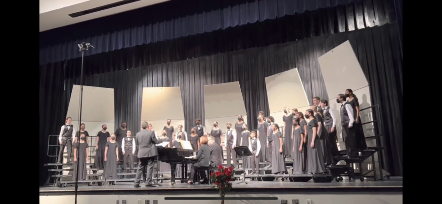 Chorale choir, which consists of seventh and eighth grade vocal majors, receives a superior rating at their MPA. “Im so happy that we got superior and I think that we really deserve it because we worked so hard for months to prepare,” Sofia Trujillo, eighth grade vocal major said. Photo courtesy of Beau McDowell