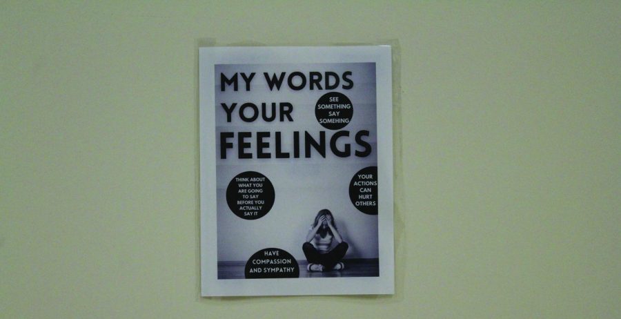 Posters+promoting+%E2%80%9CMy+Words%2C+Your+Feelings%E2%80%9D+line+the+hallways+to+help+students+recognize+the+campaign%E2%80%99s+importance.+%E2%80%9CI+do+believe+as+we+continue+to+promote+it%2C+we+will+continue+to+see+advancement.++We+must+continue+to+work%2C%E2%80%9D+Pamela+Jackson%2C+school+counselor+said.+