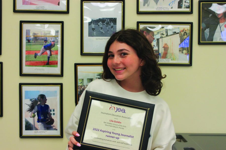 Using her journalism skills, Lila Goldin wins a journalism award. “I’m grateful for all of
the opportunities. I’ve been able to have, and to be a part of the journalism community,”
Goldin said. 