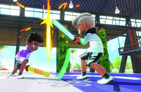 Chambara, or swordplay, is one of the returning games in “Nintendo Switch Sports.” (Nintendo of America/TNS)