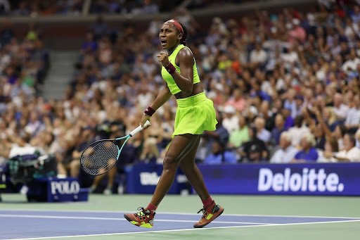 Coco Gauff celebrates a point against the Czech Republic’s Karolina Muchova during the semifinals of the U.S. Open at the USTA Billie Jean King National Tennis Center on Thursday, Sept. 7, 2023, in New York. (Clive Brunskill/Getty Images/TNS)