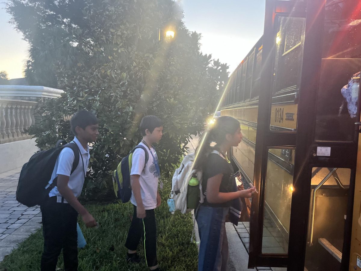 Kanishka Khungar sixth grade communications major, Adrian Wenceslaus sixth grade communications major and Steven Xue, piano major, get on bus R33 at 6:50 a.m in the morning. “I wake up at 5 a.m.  I take a shower and get ready. Then I eat breakfast, and I leave the house by 6:35, to get to my bus stop at 6:40,” Khungar said. 