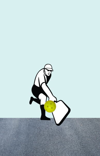An illustration of a man playing pickleball on an asphalt court.

(Graphic by Catherine Ruple and Siarra Pierre Charles)
