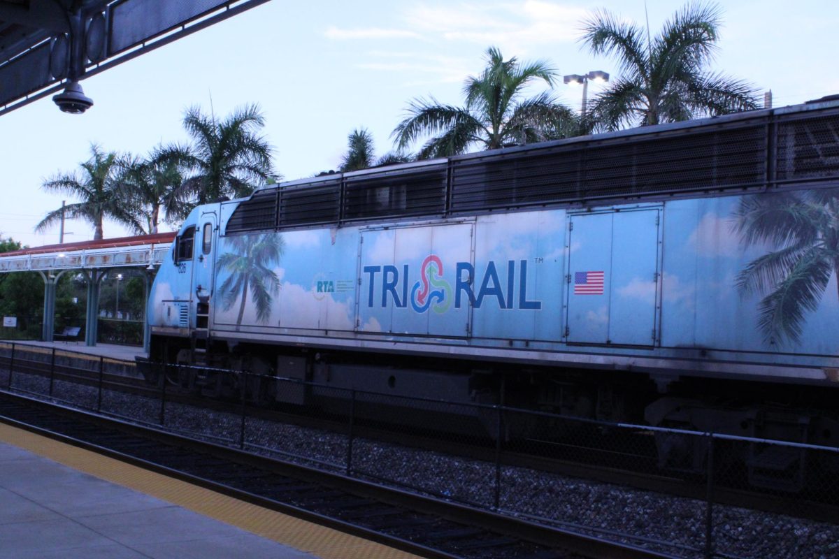 Tri-Rail pulling into the Boynton Beach station.
